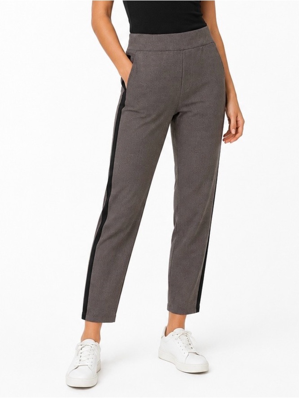 Athleta Brooklyn Ankle Pant Plaid Side Stripe Pull On Size 4